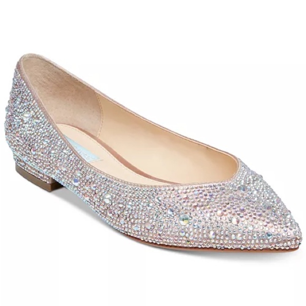 Betsey Johnson Iridescent Crystal Embellished Pointed Toe Flats